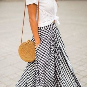 LONG GIGHAM SKIRT WITH POCKETS